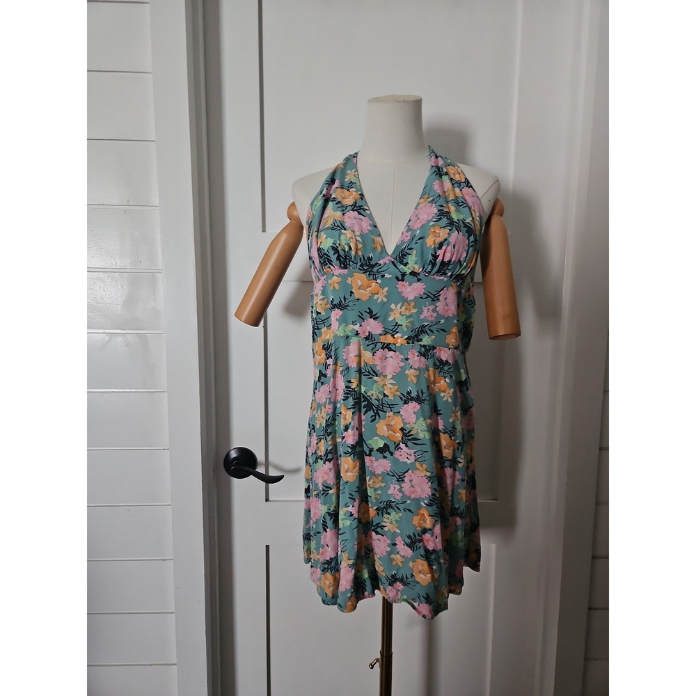 Wild Fable Tropical Floral Backless Halter Dress Y2K‎ Retro Vibe Large